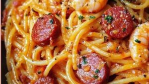 Spaghetti cu cremă de varză și chorizo